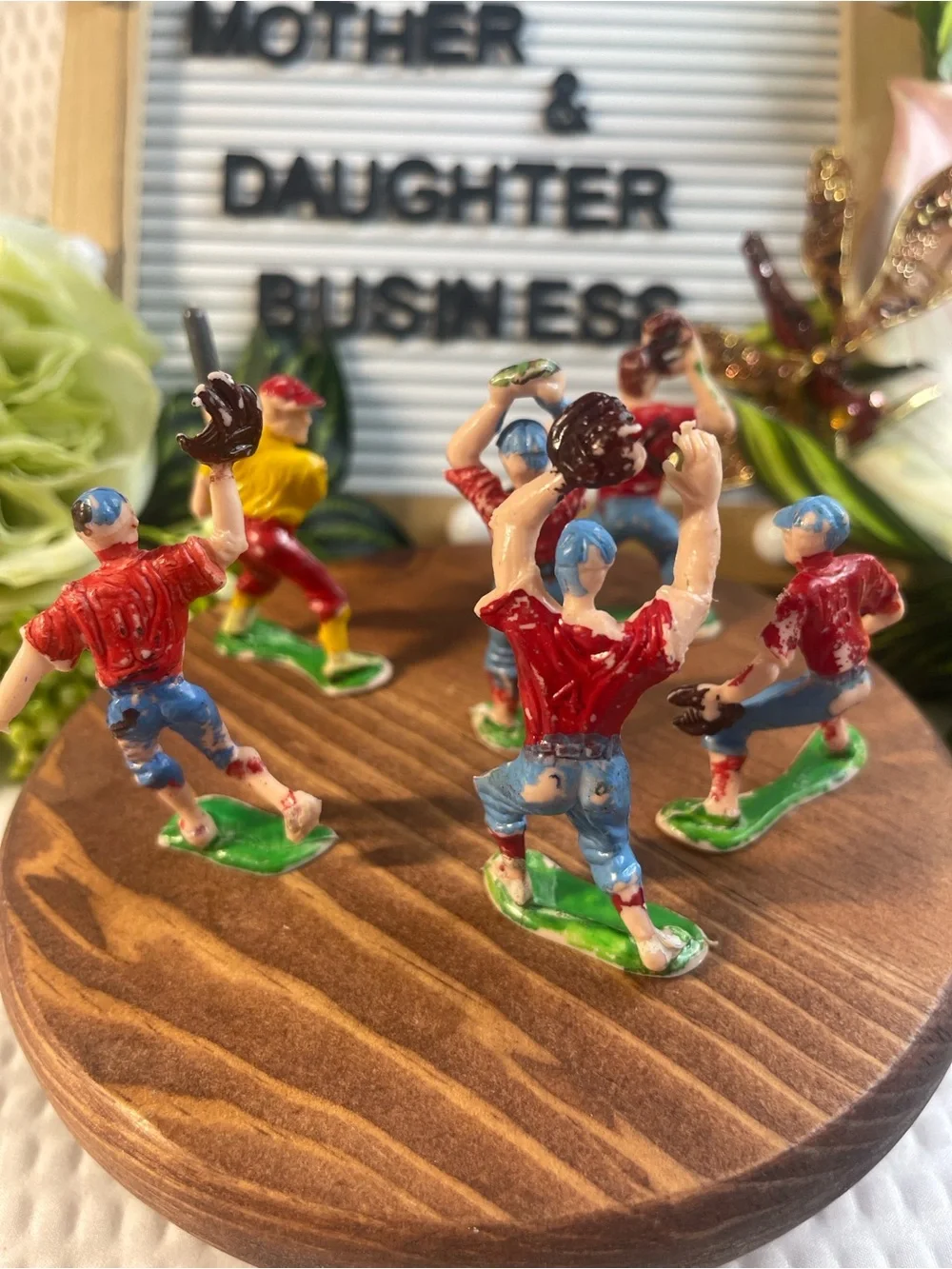 Vintage Miniature Baseball Player Set - Hand-Painted Figures
